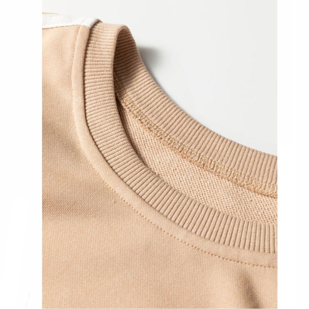 Oatmeal Varsity Striped Detail Crewneck & Sweatpants 2pcs Outfit - Picture 4 of 12